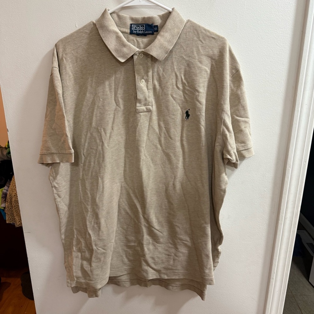 Polo Ralph Lauren Mens XL Tan Beige Cotton Short Sleeve Polo Shirt Pony Logo - Picture 1 of 3